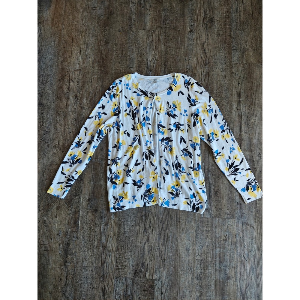 Women's Button Up Sweater Cardigan Croft & Barrow Floral Long Sleeve Top XL